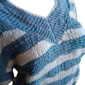 Women's Medium Preppy Sweater Vintage Oversize V-Neck Striped Valley girl 80s